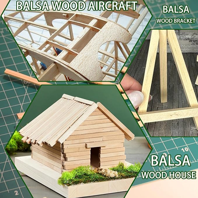 120Pcs Balsa Wood Square Dowels 1/4 x 1/4 x 12 inch DIY Sticks for Crafts Model Making (1/4"x12"-120pcs)