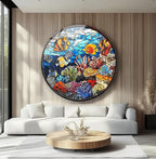 My Photostation.com 15.8''(40cm) Diameter Coral Reef Mosaic Round Glass Wall Art Tempered Glass Printing Wall Decor Large Wall Art Wall Hangings