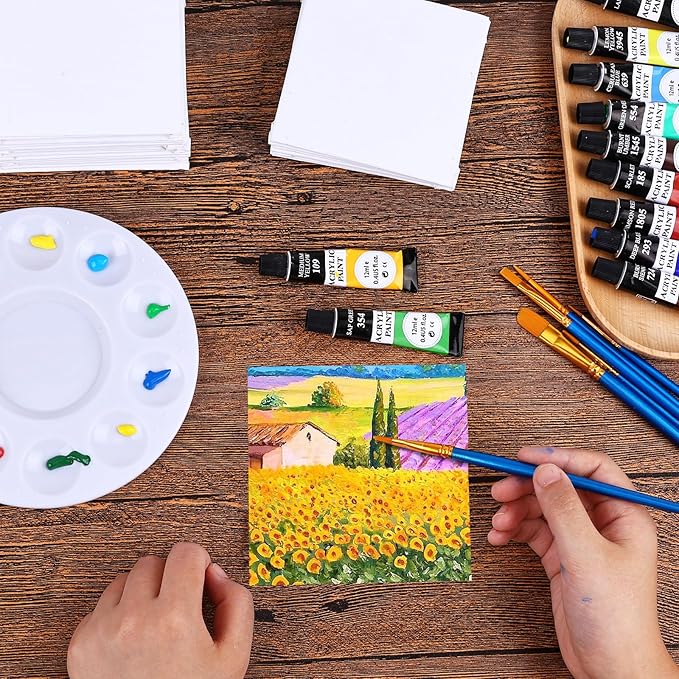 ESRICH Small Canvases for Painting 6x6 inch, 12 Pack Canvas Boards Cotton Painting Canvas Primed Acid Free Mini Blank Canvas Panels for Oil Paint,Watercolor,Acrylic Paint,Gouache&Tempera., White