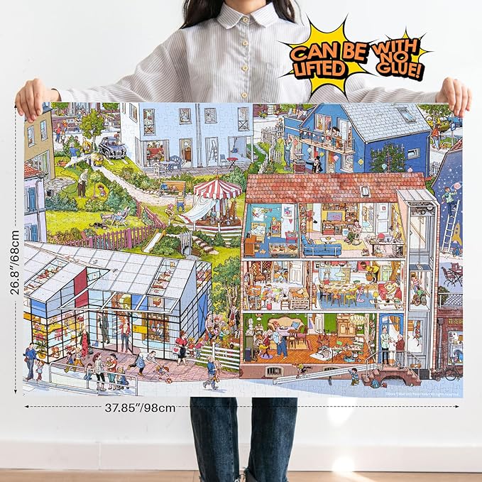 MOMIBOOK Puzzles for Adults 1000 Piece Jigsaw Puzzles of Wonderful! A Big Family, Painting Image Difficult Challenging Hard Impossible Puzzle, Cute Funny Toys & Games Christmas Birthday Gifts