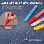 Fabric Chalk Markers for Sewing,Quilting,Crafting|Erasable Tailor Chalk|Work on Various Fabrics|Dosing Wheel Drawing Precise Line(2pk Red,White professional tailors chalks pencil&1Ruler)