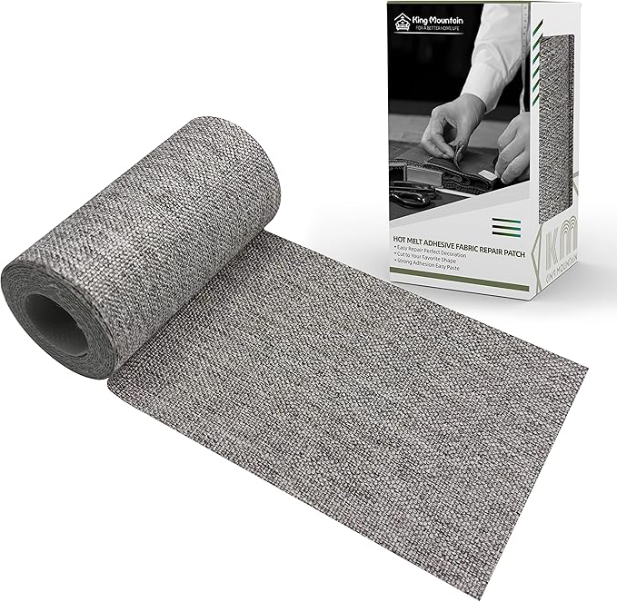 King Mountain Premium Linen Fabric Iron-on Repair Patch, Inside&Outside 3"x60" With Backing Glue, Decorative Kit (Medium Grey)