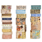 Vintage Washi Tape Set - 24 Rolls Arts Adhesive Tapes Assorted Retro Decorative Masking Tape Sets for Craft, Kids, Scrapbook, DIY, Gift Wrapping (7-Daily Vintage)