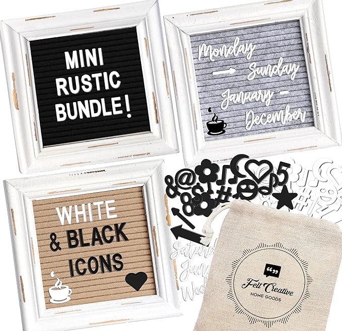 Mini Letter Board [Set of 3] Small Felt Letter Board Letters and Symbols Trio - Adorable Baby Announcement Props or Announcement Board for New Baby, Word Board with Letters (6x6 inches)