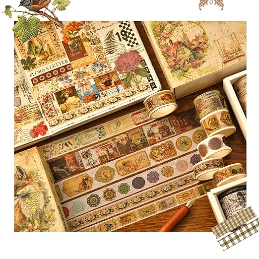 36 Rolls Vintage Washi Tape Pack Retro Arts Adhesive Tapes Wide Chronicle Decorative Masking Tape Sets for Craft, Kids, Scrapbook, DIY, Gift Wrapping (Madame de Pompadour)