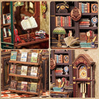 Fsolis Book Nook Kit, DIY Scene Miniature House Kit Tiny House Mini Booknook Craft Bookshelf Decor, 3D Puzzles for Adults, 139 Wooden Pieces, Scale Library Model, Gifts for Book Lovers（OWL Bookstore）