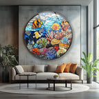 My Photostation.com 24''(60cm) Diameter Coral Reef Mosaic Round Glass Wall Art Tempered Glass Printing Wall Decor Large Wall Art Wall Hangings