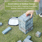 ApudArmis 60 PCS Giant Tumble Tower Stack to 5Ft, Pine Wooden Stacking Timber Game with 1 Dice Set - Classic Block Giant Outdoor Game for Teens Adults Family (Gray)