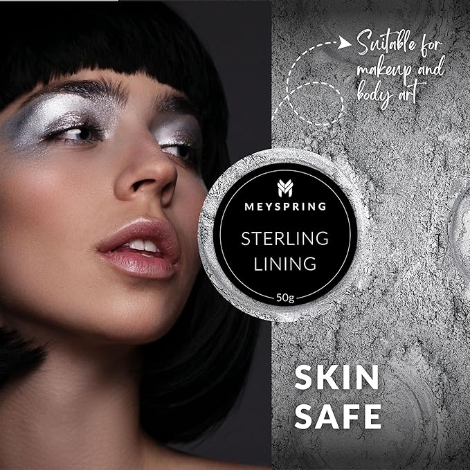 MEYSPRING Sterling Lining - True Metallic Pigment for Epoxy, Casting & UV Resin - Silver Metallic Pigment Powder for Resin Art & Makeup