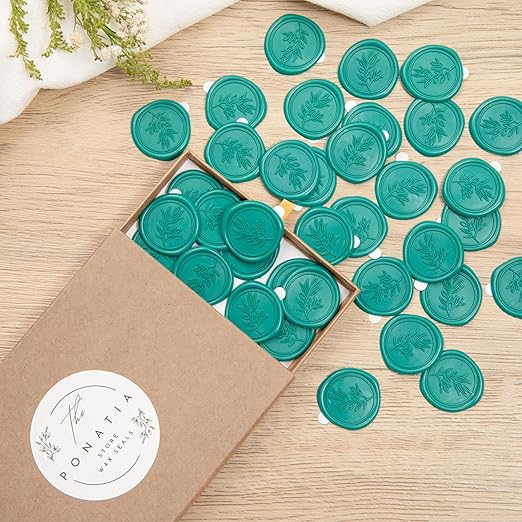PONATIA Teal Green Wax Seal Stickers - 50 Pcs Self- Adhesive Wedding Envelopes Wax Seals Perfect for Invitation Cards, Envelopes, Christmas Cards, Gift Wrapping, Party Menu Decor