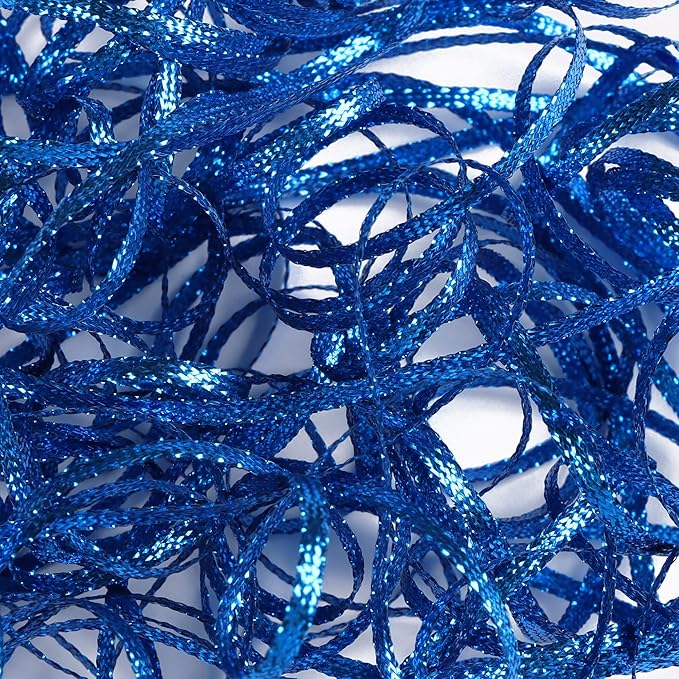 Royal Blue Gold Thin Ribbon 1/8 inch Metallic Braided Double Faced Ribbons Curling Ribbons For Balloon String Crafts Gift Wrapping Party Wedding Christmas Ornaments Decoration 7 Yard x 3 Rolls