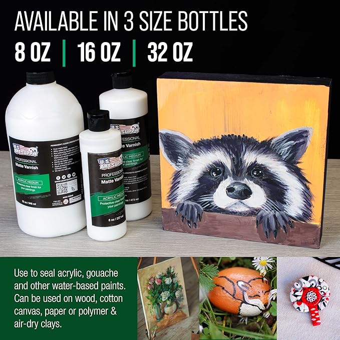 U.S. Art Supply 32 oz Matte Acrylic Varnish for Acrylic Painting, Permanent Clear Protection, Reduces UV & Photography Glare
