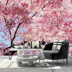 AFZEVEB-Pink Flower Wallpaper Natural Landscape Floral Wall Mural for Bedroom 159"x107"(Not Peel and Stick)