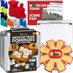 Queensell Dominoes Double 12 with 4 Holders + Wooden Hub + Score Pad + Metal Trains