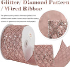 HUIHUANG Rose Gold Glitter Wired Ribbon for Christmas Tree 2.5 inch Rose Gold Diamond Mesh Ribbon for Tree Decoration, Wreaths, Garland, Gift Wrapping, Bows Making, Home Decor -10 Yards