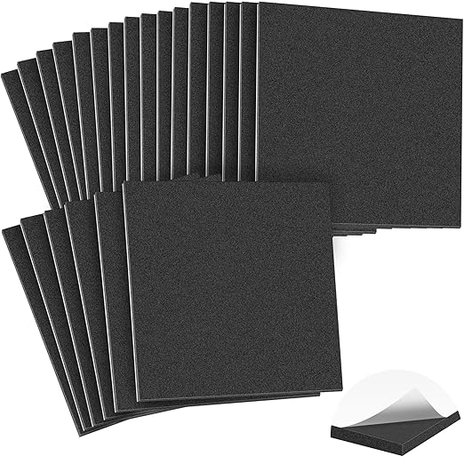 MYFAMIREA 22 PCS Adhesive Foam Padding Sheets Closed Cell Self Adhesive Sticky Foam Pads, 1/16" Thick 4'' x 4'' Neoprene Rubber Sheets Non-Slip Insulation Pads Vibration for Furniture Craft Car, Black