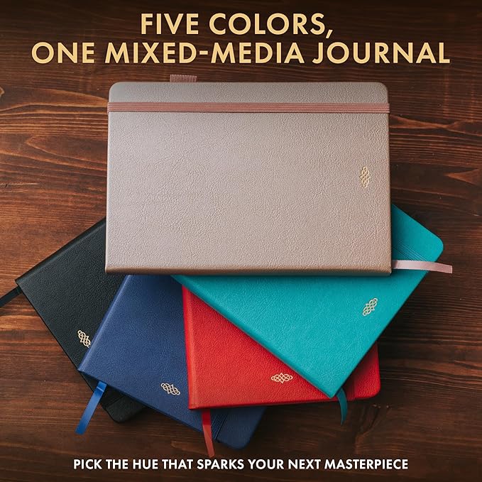 Wordsworth & Black A5 Mixed Media Journal 96 Mix Pages, Hardcover Leather, 190 GSM Paper, Journaling Notebook for Work & Sketching, Journals for Women, Men - Gifts Box Included Blue