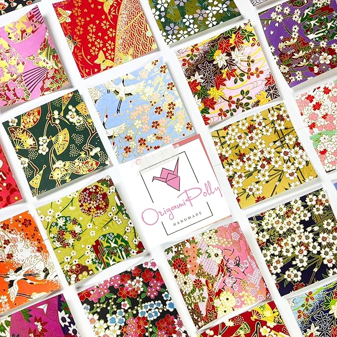 50 Origami Paper Yuzen Washi Paper Different Patterns Japanese Print 3x3 inches for Wedding Decor Japanese Designs, Mixed Patterns for Origami, Scrapbooking, DIY Gifts Origamipolly