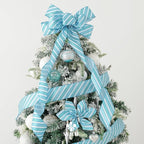 MEEDEE Blue Diagonal Stripe Ribbon 2.5 Inch Blue Satin with Turquoise and Teal Glitter Wired Ribbon for Wreath Bow, Topper Bow, Tree, Garlands (10 Yards)