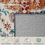 Lahome Bohemian Floral Medallion Area Rug - 4x6 Oriental Distressed Bedroom Rug Country Vintage Faux Wool Indoor Throw Mat Non-Slip Washable Low-Pile Carpet for Bathroom Living Kitchen Laundry Room