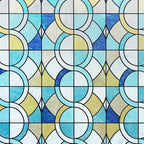 Window Privacy Film, Frosted Glass Decorative Static Cling, Removable Sun Blocking Vinyl Covering, Window Film for Home Kitchen Living Room Bathroom, Geometric Rings, 17.5" x 78.7 "
