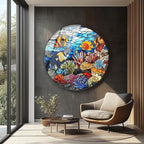 My Photostation.com 24''(60cm) Diameter Coral Reef Mosaic Round Glass Wall Art Tempered Glass Printing Wall Decor Large Wall Art Wall Hangings