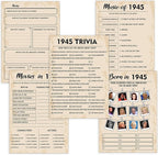 80th Birthday Party Games, Set of 5 Activities for 10 Guests, Born in 1945 Games Bundle, Birthday Party Supplies for Adults, Pack of 50 Cards