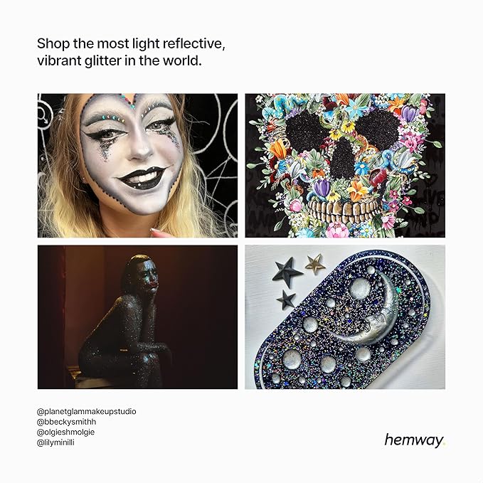 Hemway Polyurethane & Epoxy Resin Glitter 100g / 3.5oz Metallic Crystal Flake Additive for Flooring Jewelry Tumblers Glass Pigment - Ultrafine (1/128" 0.008" 0.2mm) - Black