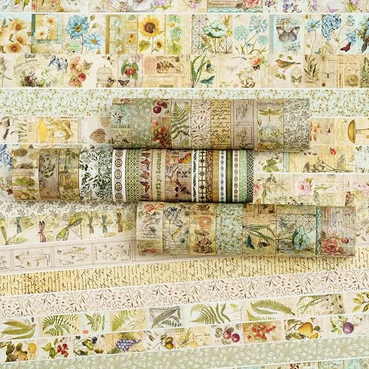 36 Rolls Vintage Washi Tape Pack Retro Arts Adhesive Tapes Wide Chronicle Decorative Masking Tape Sets for Craft, Kids, Scrapbook, DIY, Gift Wrapping (Forest Praise)