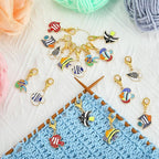 BEEFLYING 16Pcs Fish Stitch Marker Charms for Crocheting and Knitting, 8 Styles Alloy Enemal Crochet Knit Stitch Marker Pendant with Removable Clasp for Knitting Crocheting Accessories