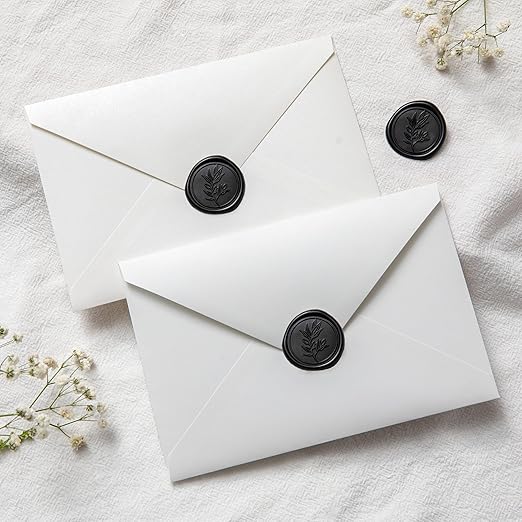 PONATIA Black Wax Seal Stickers - Wedding Invitation Seal Stickers, 50 Pcs Self- Adhesive Wax Seals, Perfect for Invitation Cards, Envelopes Christmas Cards, Gift Wrapping, Party Menu Decor