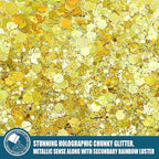 Estanoite Holographic Chunky Glitter, 160G/5.64OZ Craft Glitter for Resin, Metallic Iridescent Chunky Glitter Sequin Flake, Cosmetic Glitter for Makeup Body Nail Face Eye, Glitter Tumbler (Gold)