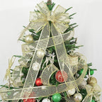 MEEDEE Gold Glitter Ribbon Gold Christmas Ribbon 2.5 Inch Square Mesh Net Wired Ribbon with Rainbow Sparkle Gold Wired Ribbon Gold Ribbon for Christmas Tree Decoration, Wreath Bow Making (10 Yards)