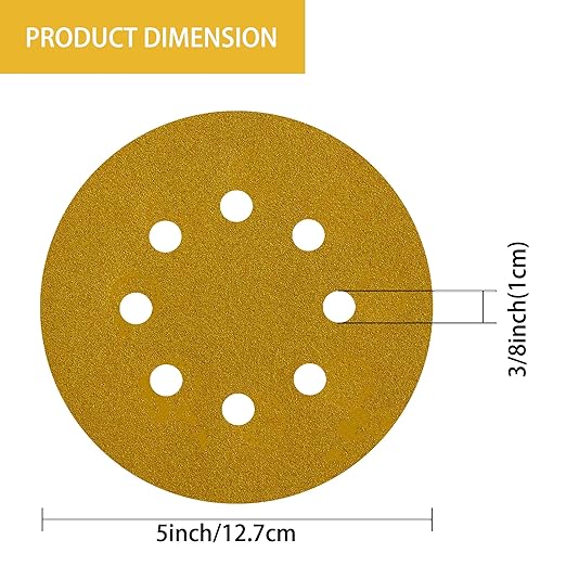 150PCS 150 Grit Gold Sanding Discs, 5-Inch 8-Hole Sandpaper for Random Orbital Sander, for Automotive or Woodworking