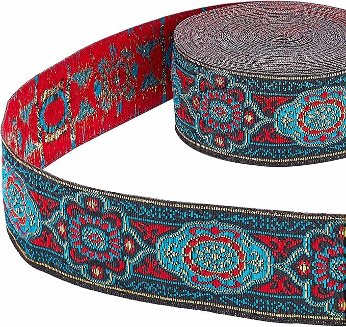 PH PandaHall 7 Yards Jacquard Ribbon, 1.3 Inch Vintage Sewing Emobridered Woven Ribbon Floral Fabric Trim Fringe Sewing Decor Trim for Boho Persian Ramadan Bag Straps Clothing Sewing Gift Home Decor