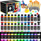 52 PCS Classic & Pastel & Glow in the Dark Acrylic Paint Set with 12 Brushes, 2 Knives & Palette, 36 Colors Art Craft Paint for Beginners, Halloween Pumpkin Canvas Ceramic Rock Painting Kit