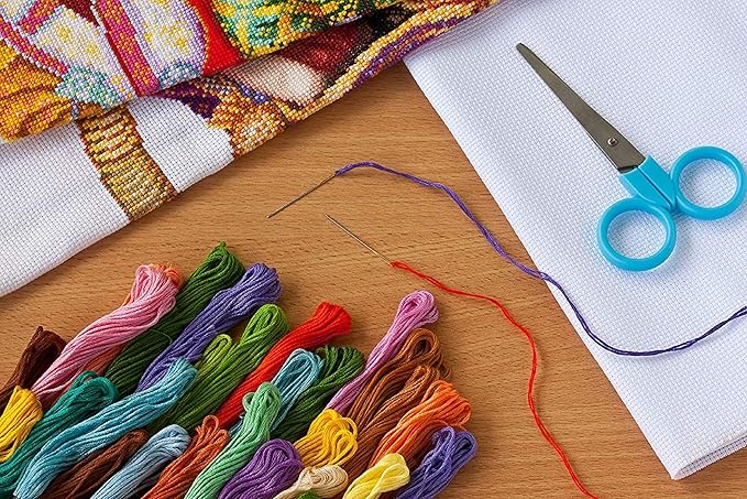 DMCXART Counted Cross Stitch Kits for Adults Needlepoint Kits Unprinted Cross Stitching Embroidery Kit 11CT Cross Stitch Supplies-Magical Flowers 18x18 inch