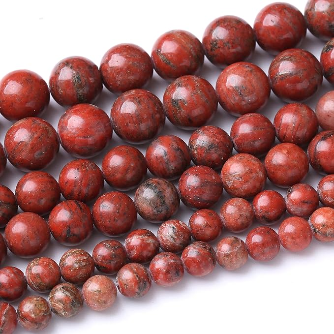 60PCS 6MM Natural Red Seasame Jasper Stone Beads Energy Healing Beads for DIY Jewelry Bracelet Necklace Making for Jewelry Making 15Inch