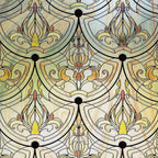 3D Stained Glass Window Film, Decorative Window Privacy Film for Bathroom,Front Door,Home, Sun Blocking Heat Control,Static Cling, Golden Ironwork 35.4inch x 78.7inch
