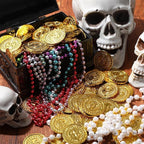 Hanaive 100 Pcs Plastic Gold Coins Fake Pirate Play Coins Spanish Doubloons St. Patrick's Toy for Kids Pirate Party, Treasure Hunt Board Game and Party Favors(Classic)