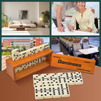 Dominos Set for Adults, Jumbo Size Double 6 Dominoes Set, Classic Board Game for Adults and Elderly, Double Six Thick Size Domino with Spinner 28 Tiles in Exclusive Brown Wooden Box.