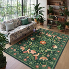 Morebes Washable Floral 5x7 Green Area Rug for Living Room, Large Boho Bird Rug for Bedroom Non Slip, Soft Vintage Plant Floor Carpet for Nursery Dining Kids Room Playroom Emerald Green