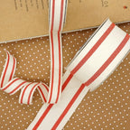 CT CRAFT LLC Ivory Cotton Red Stripes Ribbon 1.5" x 10 Yards for Home Décor Gift Present Wrapping DIY Crafts Birthday Wedding Bouquet Christmas
