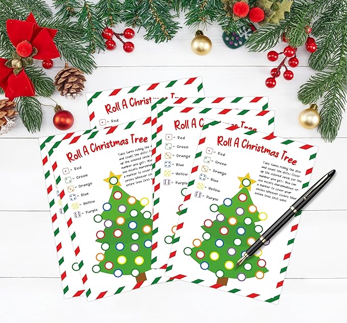 Roll A Christmas Tree Dice Game, Christmas Games for Families & Large Groups-25 Players, Xmas Party Games for Adults, Red and Green Theme Winter Holiday Decorations White Elephant Gifts Ideas