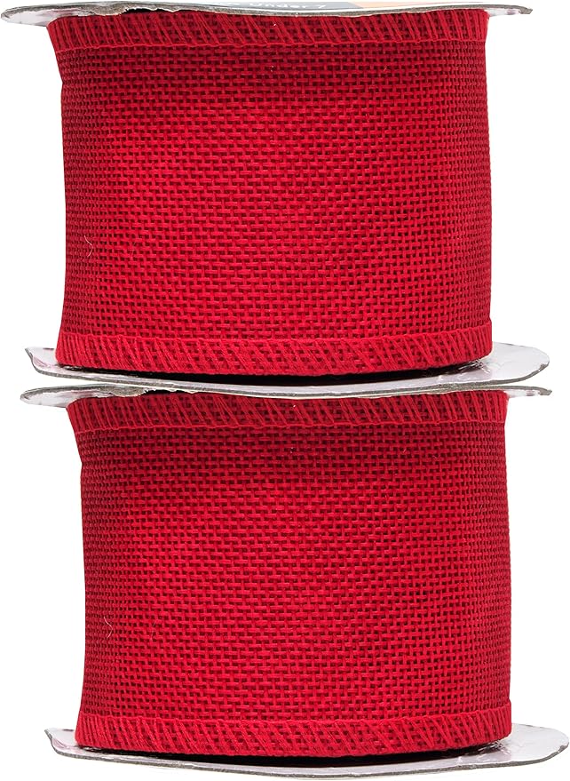 Mandala Crafts Red Burlap Ribbon 2.5 Inches Wide Jute Ribbons for Crafts - 20 Yds Roll Rustic Burlap Wrap Trim Ribbons for Wreaths Bows Wedding Party Decoration