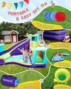 AirMyFun Inflatable Waterslide, Water Bounce House for Wet and Dry, Kids Bouncy House Water Park with Air Blower, Water Spray, Splash Pool, A83021