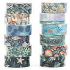 12 Rolls Charming Washi Tape Set Gold Silver Foil Detailing Arts Adhesive Tapes Basic Patterns Decorative Masking Tape Sets for Craft, Kids, Scrapbook, DIY, Gift Wrapping (Oceanic Dreams)
