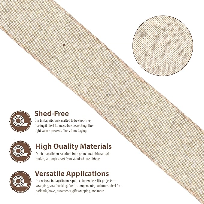 Mandala Crafts Natural Burlap Ribbon 3 Inches Wide Jute Ribbons for Crafts - 20 Yds Roll Rustic Burlap Wrap Trim Ribbons for Wreaths Bows Wedding Party Decoration