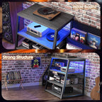 AV Media Stand with Outlets, Stereo Stands and Racks with Vinyl Storage, Stereo Stand with Record Storage, Audio Stereo Rack Cabinet, Turntable Console Stand with LED lights, 4 Tiers, Walnut Grey