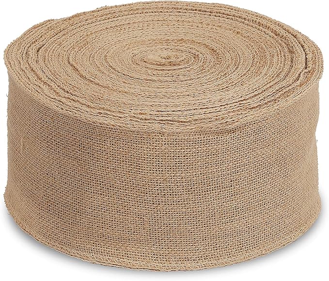 KINJOEK 4 Inch Wide 54 Yards Burlap Ribbon, Natural Jute Fabric Ribbon Crafts Ribbon for Christmas Wedding Gifts Burlap Fabric DIY for Decoration